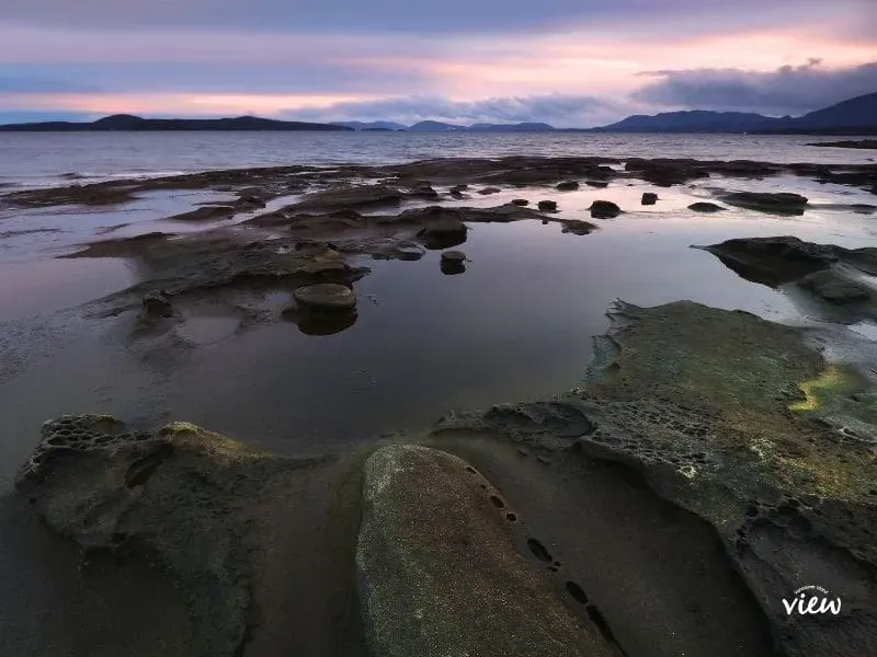 Sandstone shoreline at Yellow Point at sunset, Cedar BC