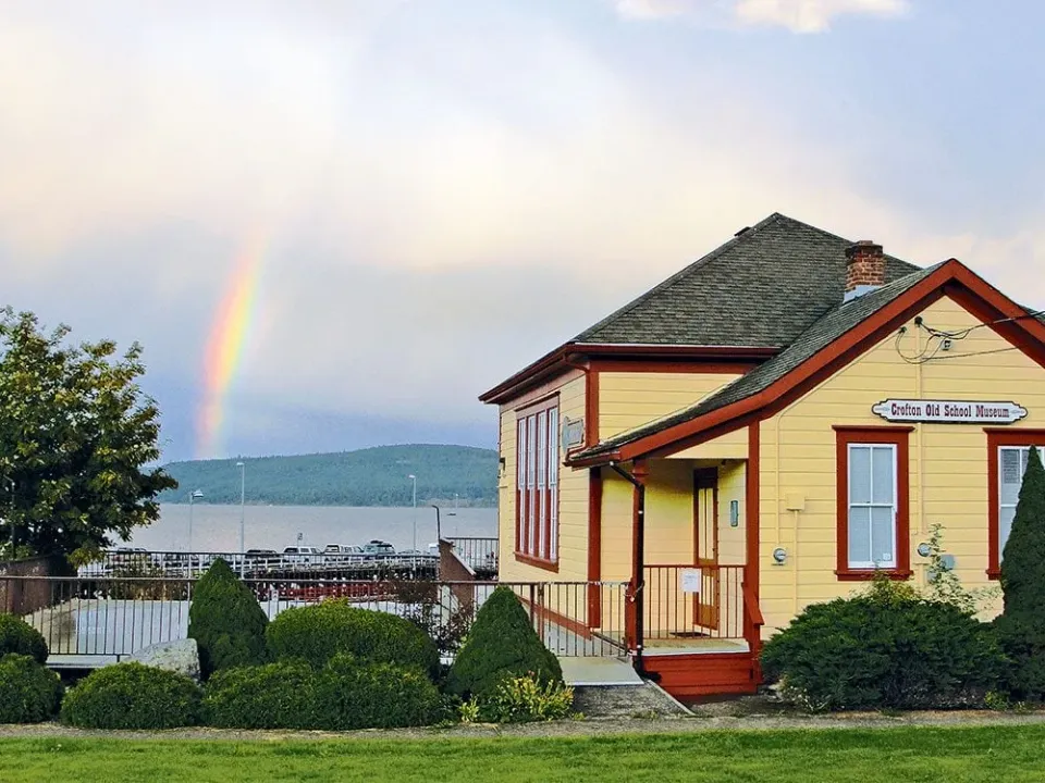 Rainbow over the Old School House museum, Crofton BC