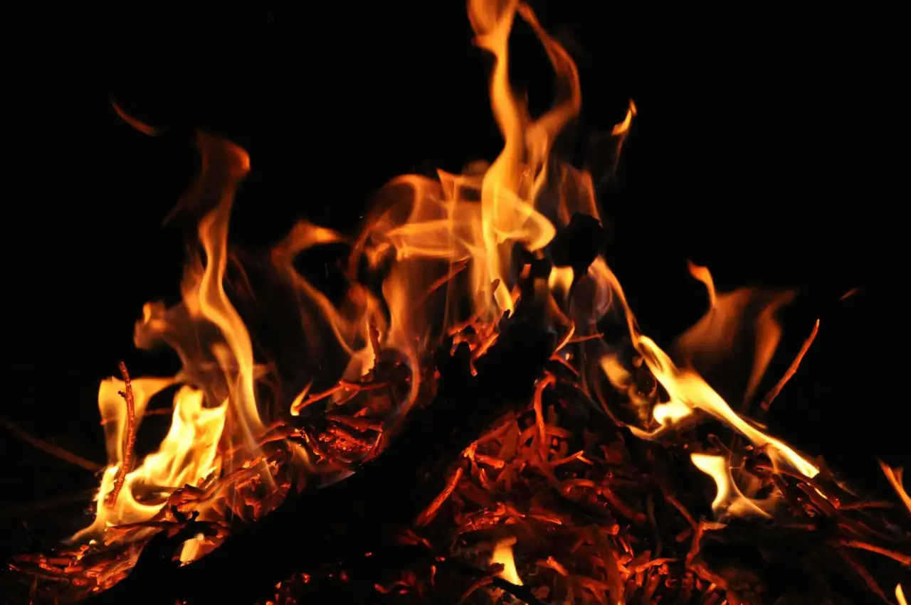 Firewood flames against a black background, Cowichan Valley BC