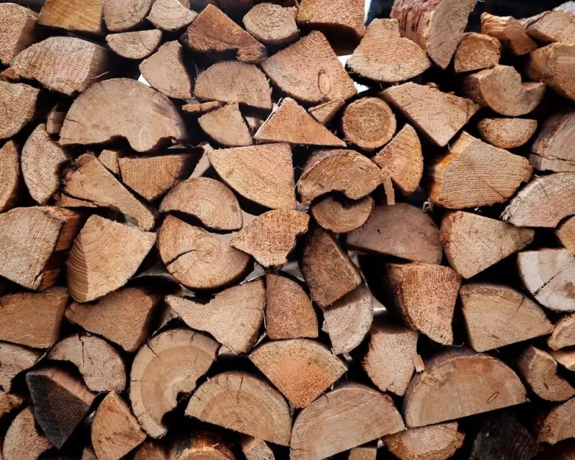 Firewood in Crofton BC: the ends of neatly stacked split firewood