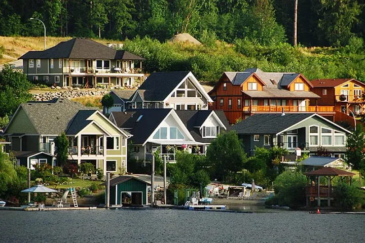 Waterfront homes on the hillside, Lake Cowichan BC