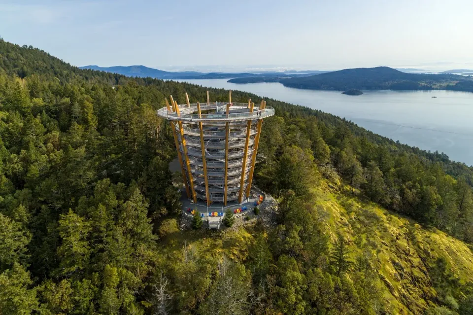 Malahat SkyWalk tower above the forest and Saanich Inlet, Malahat BC